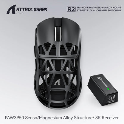 Attack Shark R2 Ασύρματο Gaming Mouse PAW3950 8K από ελαφρύ κράμα μαγνησίου, Bluetooth Tri-Mode για gaming/γραφείο