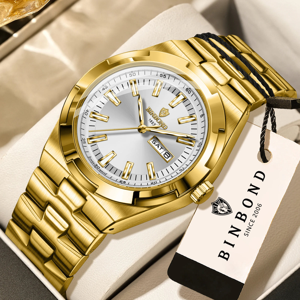 BINBOND stainless steel quartz watches for men – Luxury, water-resistant and luminescent watch – Original men’s model