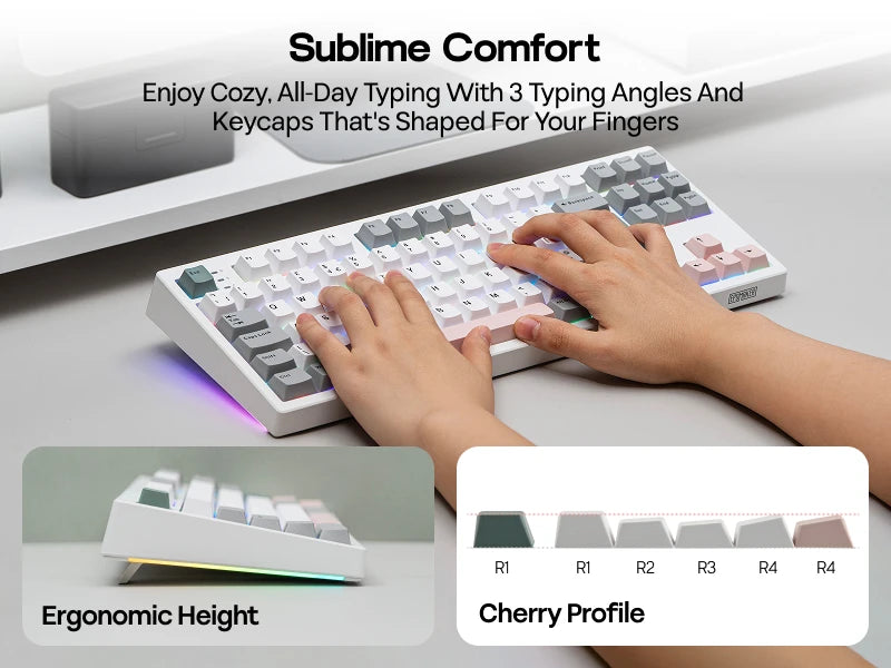 Teclado mecánico EPOMAKER TH87 con distribución ISO-UK TKL, con cable/BT/inalámbrico 2.4Ghz, NKRO, batería de 10000mAh y luz RGB