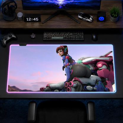 Podkładka pod mysz Overwatch Hips Gaming Anime XXL RGB, mata na biurko LED z podświetleniem, gumowa podkładka na blat