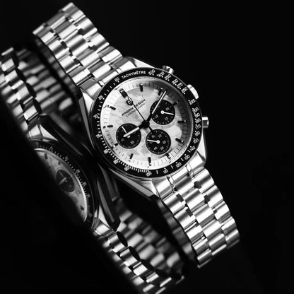 PAGANI DESIGN – Nouvelle montre à quartz de luxe pour homme, dotée d’un cadran à motif météorite, chronographe sportif, verre saphir avec traitement antireflet.
