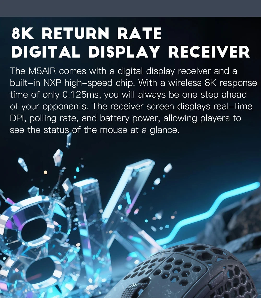 Darmoshark M5Air geschmiedete Carbonfaser kabellose 8K-Gaming-Maus PAW3950 30K DPI für kleine Hände, Finger-Grip, Game-Makro-Maus, leicht