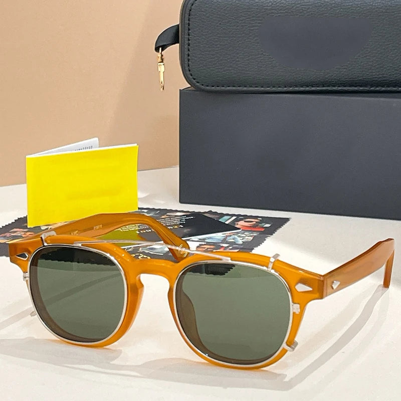 Acetátból készült, kerek, klasszikus napszemüveg férfiaknak és nőknek – márkás, designer, UV400-as, kültéri, luxus, retro szemüveg