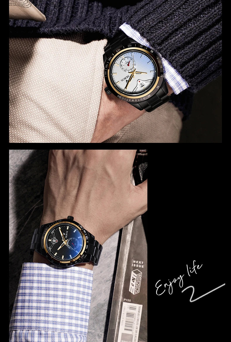 SKROX Luxury Sapphire Stainless Steel Automatic Movement Mechanical Clockwork Man Watch Military Waterproof Men's Wrist Watches