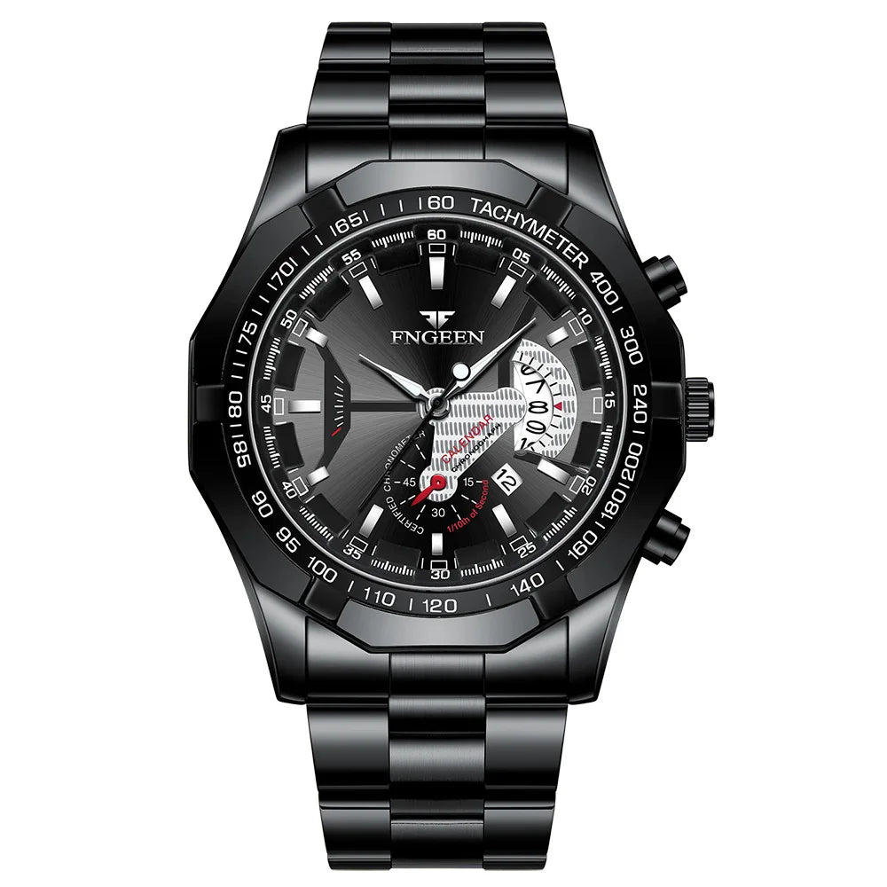 Orologio da polso al quarzo di lusso BINBOND da uomo, luminescente, impermeabile, con datario automatico, in acciaio inossidabile