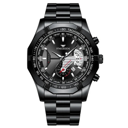 Orologio da polso al quarzo di lusso BINBOND da uomo, luminescente, impermeabile, con datario automatico, in acciaio inossidabile