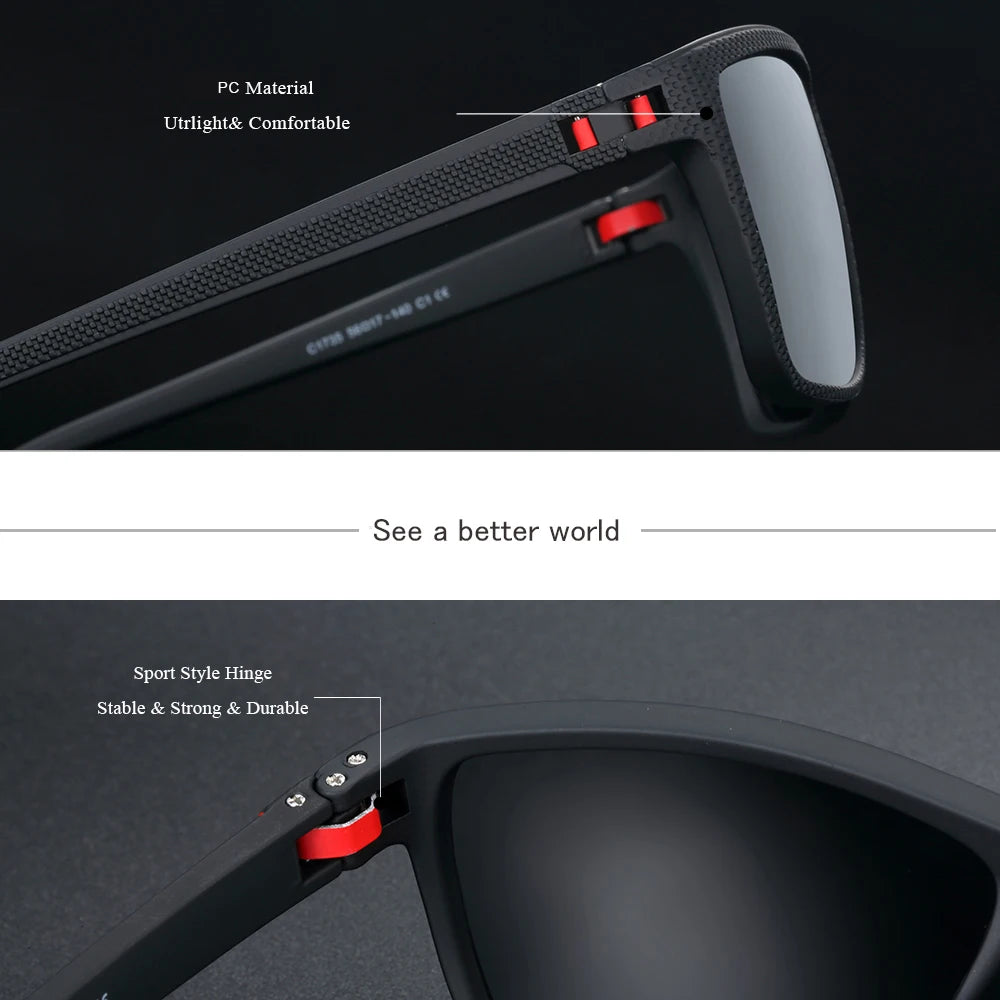 BARCUR Brand Classic Men Sunglasses Comfort Durable PC Rectangular Frame TAC Lens Versatile Age Polarized Sunglasses