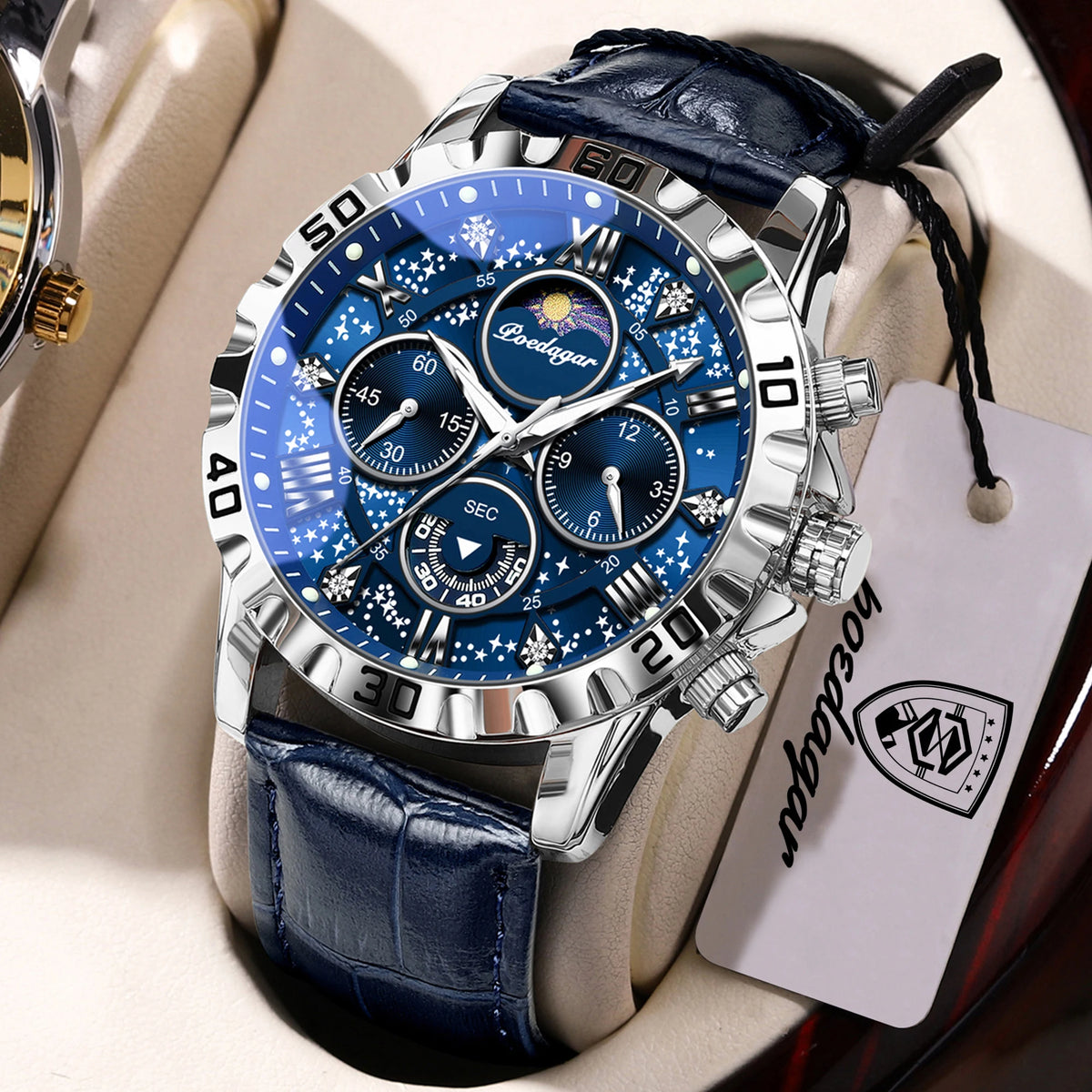 Reloj de pulsera de lujo POEDAGAR para hombre: cronógrafo deportivo, resistente al agua y luminiscente, con correa de piel y mecanismo de cuarzo