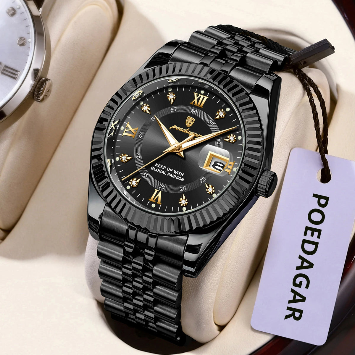 POEDAGAR men’s watch – Luxury model, water-resistant, stainless steel, with luminescent display, military style, date function, quartz movement, ideal for work or professional occasions.
