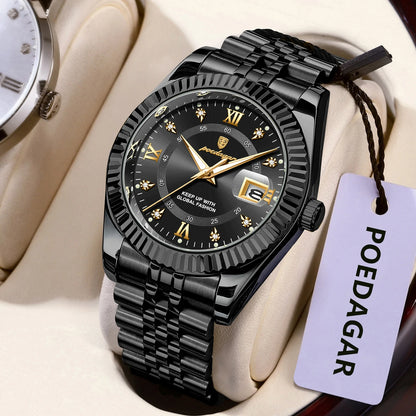 POEDAGAR men’s watch – Luxury model, water-resistant, stainless steel, with luminescent display, military style, date function, quartz movement, ideal for work or professional occasions.