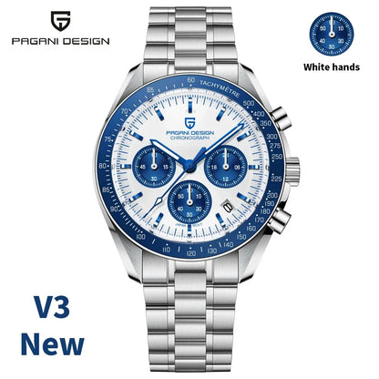 Montre pour homme PAGANI DESIGN (nouveau modèle V5 PD1701) – Chronographe sportif de type « Speed » à quartz, verre saphir avec traitement antireflet, étanche jusqu'à 100 mètres.