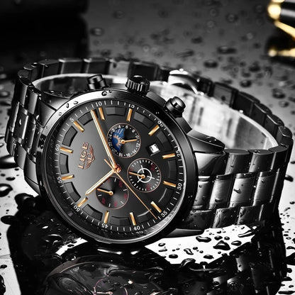 LIGE Men’s Watch – Luxury quartz chronograph, water-resistant (3 bar), with luminescent hands – Gift idea (box included)