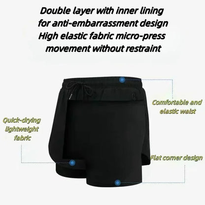 Dragon Ball Men's Shorts Double Layer 2-in-1 Pants Broly Japanese Anime Summer and Autumn Fake Two-piece Fitness Gym Sweatpants