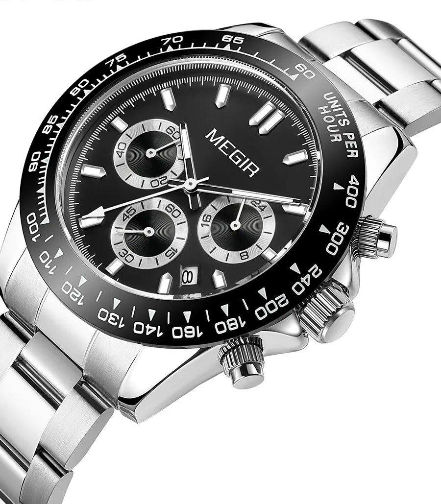 MEGIR Herrenuhr, Luxusmarke, Quarz-Sportuhr, Edelstahlarmband, wasserdicht, Chronograph, Armbanduhr