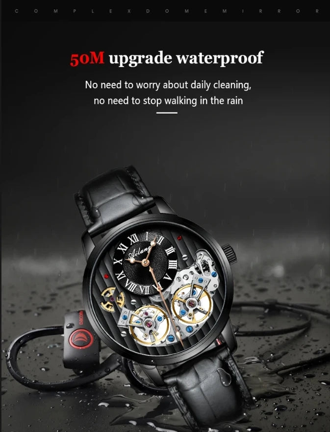 AILANG watch men's advanced expensive automatic mechanical watch Rome double tourbillon waterproof watch.