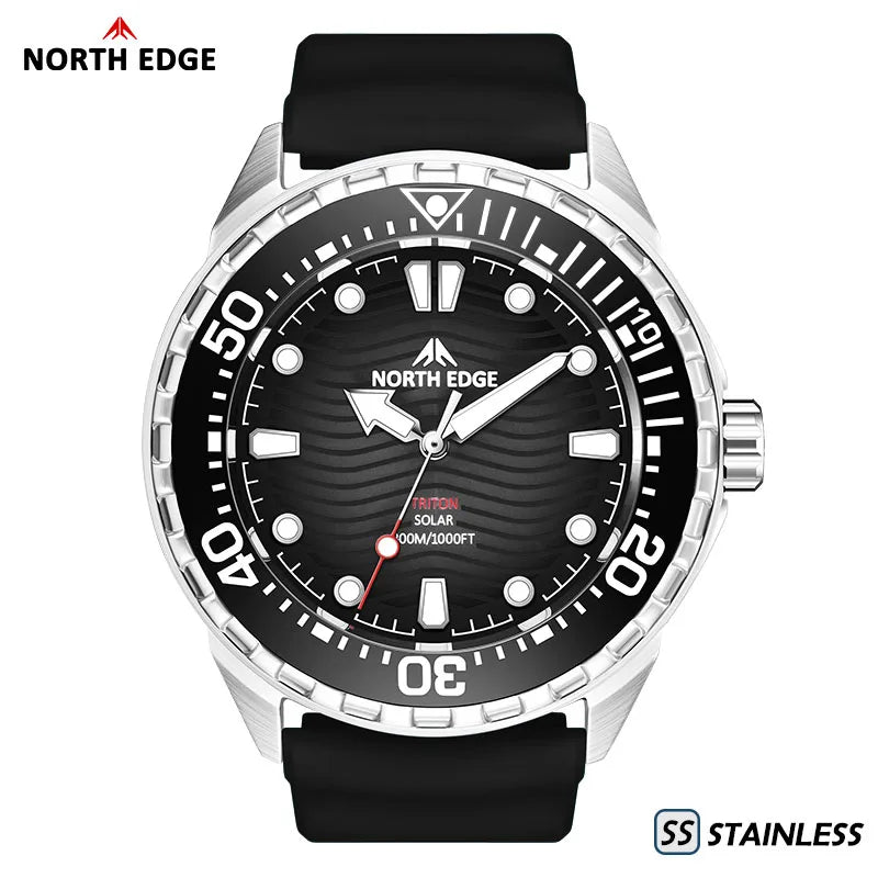 Montre de Plongée Solaire en Titane et Acier Inoxydable Montres à Quartz de Luxe pour Hommes Étanche 300M Autonomie 180+ Jours