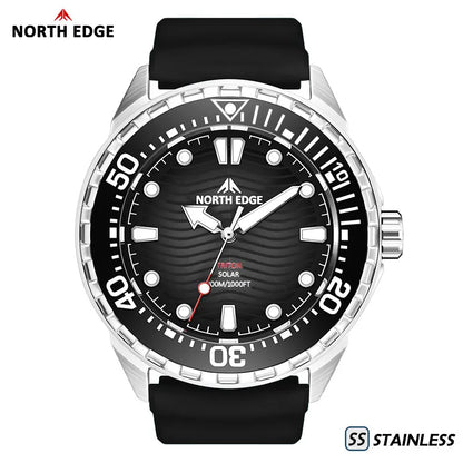Montre de Plongée Solaire en Titane et Acier Inoxydable Montres à Quartz de Luxe pour Hommes Étanche 300M Autonomie 180+ Jours