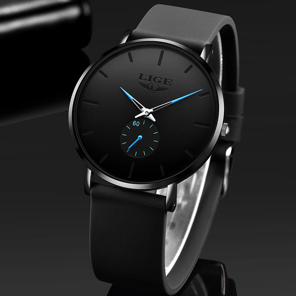 montre pour homme LIGE – Style sportif et tendance, marque de luxe, étanche, design épuré et ultra-fin, montre à quartz pour homme