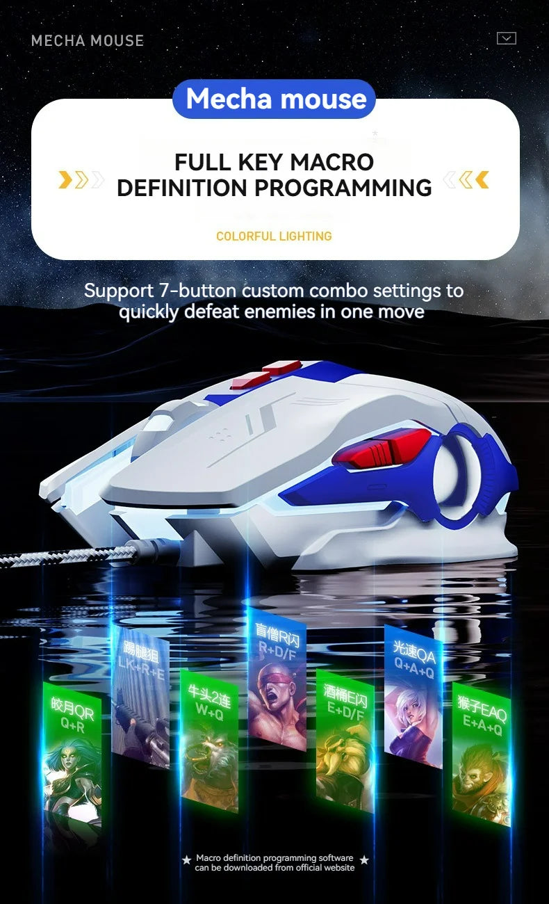 Inphic W9P Wired Mouse Mecha Style 12800DPI Adjustment RGB Lighting Effect Macro Programming E-sports Office Usb Mouse