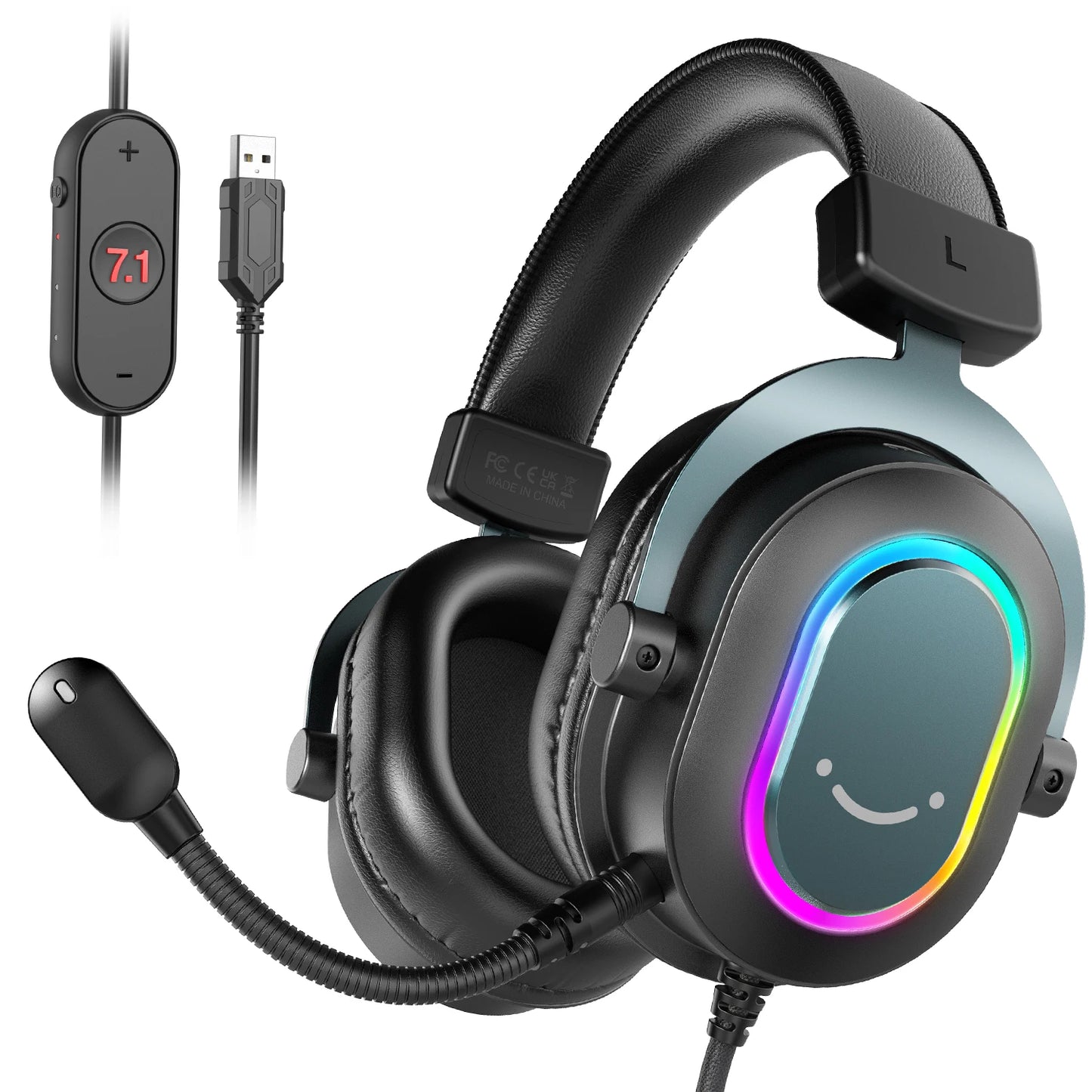 FIFINE RGB-Gaming-Headset mit Mikrofon – kabelgebundene Over-Ear-Kopfhörer mit 7.1 Surround Sound für PC, PS4 & PS5 mit 3 EQ-Modi