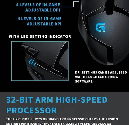 Ratón gaming con cable Logitech G402, procesador ARM de 32 bits, 8 botones, 500 IPS, antideslizante, para sesiones de juego y trabajo durante todo el día