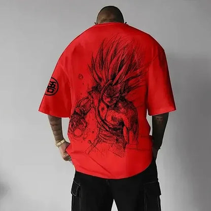 Dragon Ball Anime-T-Shirt für Herren, Sommer, neu, doppelseitiger Print, locker geschnitten, lässig, Harajuku-Trend, Kurzarm-Oberteil im Eltern-Kind-Stil