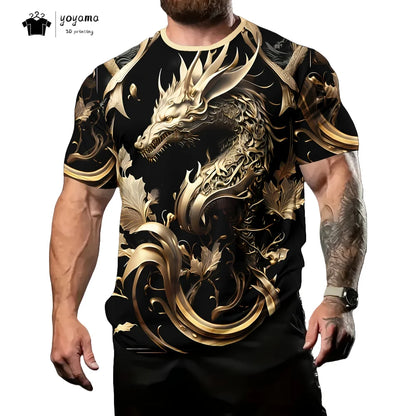 Herren-T-Shirt mit Drachenmuster, kurzärmeliges Fashion-Streetwear-Shirt, Rundhals-Top mit trendigem 3D-Tierprint, locker und vielseitig, Herrenbekleidung