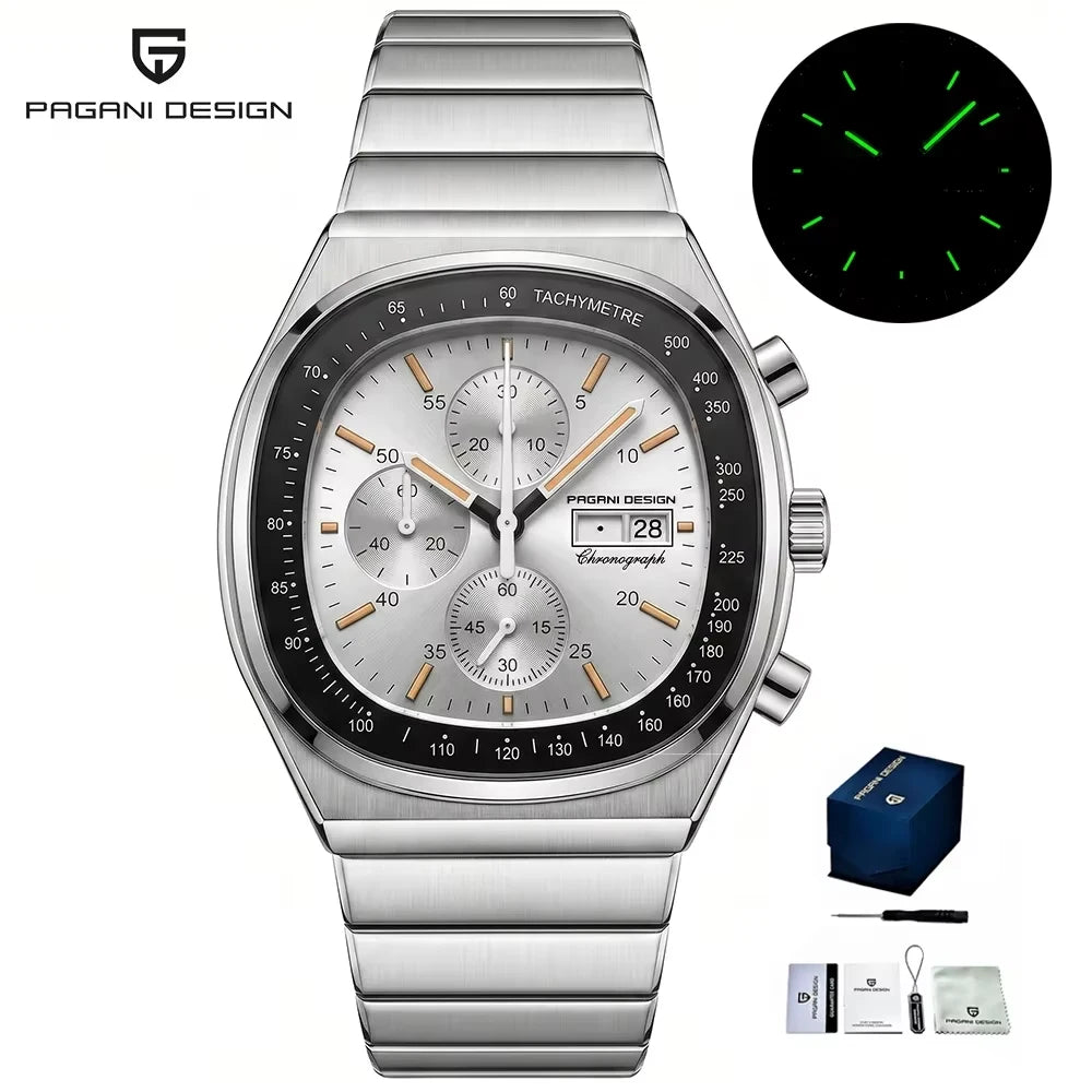 PAGANI DESIGN Új PD1819 férfi kvarc karóra, 40 mm, zafírüveg, rozsdamentes acél, vízálló, világító C3 kronográf reloj hombre