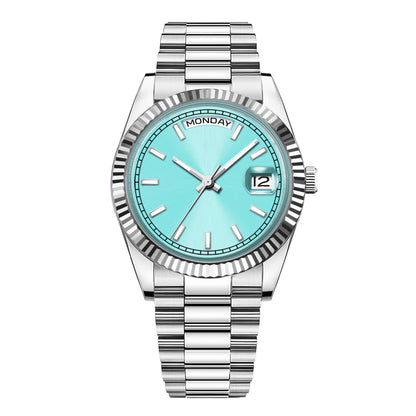 Reloj mecánico CORGEUT NH36 para hombre con indicador de día y fecha, brazalete President, caja de acero, bisel arqueado roscado, waterp