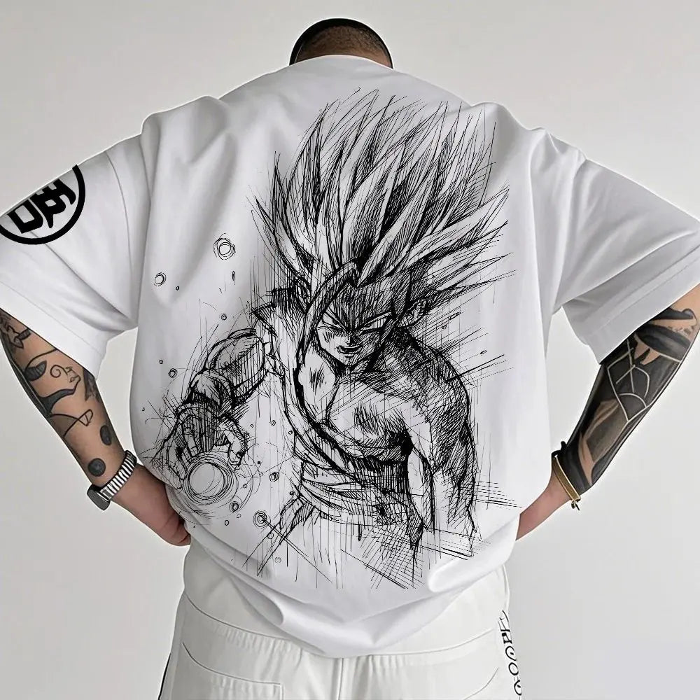 Dragon Ball Anime-T-Shirt für Herren, Sommer, neu, doppelseitiger Print, locker geschnitten, lässig, Harajuku-Trend, Kurzarm-Oberteil im Eltern-Kind-Stil