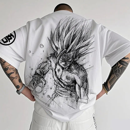 Dragon Ball Anime-T-Shirt für Herren, Sommer, neu, doppelseitiger Print, locker geschnitten, lässig, Harajuku-Trend, Kurzarm-Oberteil im Eltern-Kind-Stil