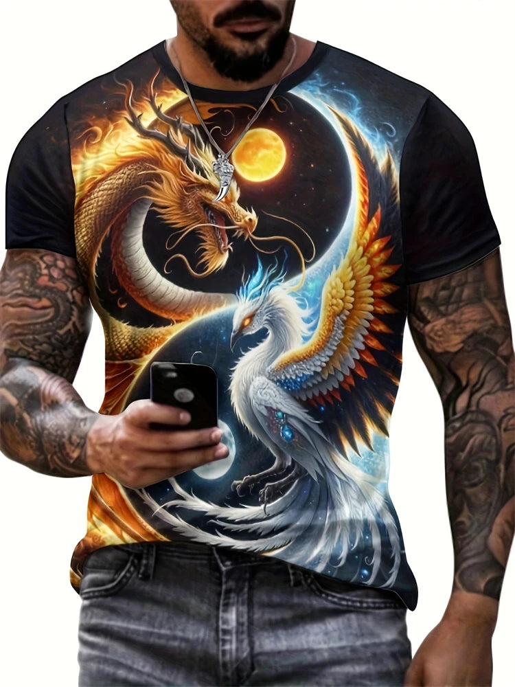 New Fashionable Men's Round-neck Short-sleeved T-shirt 3D Printed Wolf T-shirt Men's Casual Sports Short-sleeved Street Top