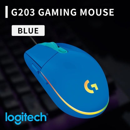 Przewodowa mysz gamingowa Logitech G203, klasy e-sportowej, 6 programowalnych przycisków i wielokolorowe podświetlenie do gier rywalizacyjnych