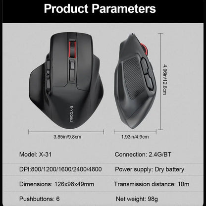 E-YOOSO X-31 Pro USB herní velká myš s podporou Bluetooth 2.4G, bezdrátová, PAW3212, 4800 DPI, pro hráče, počítač, notebook a PC