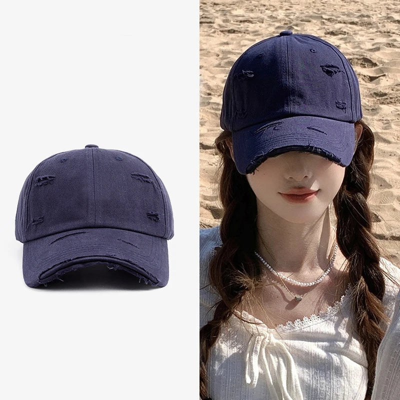 Gorra de pico de pato con ala curvada, versátil, de estilo hip-hop, con personalidad retro y efecto desgastado, para hombre y mujer, nueva colección primavera-verano
