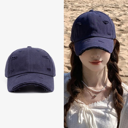 Gorra de pico de pato con ala curvada, versátil, de estilo hip-hop, con personalidad retro y efecto desgastado, para hombre y mujer, nueva colección primavera-verano
