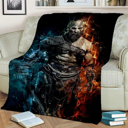 3D God of War Games Gamer Kratos HD Blanket,Soft Throw Blanket for Home Bedroom Bed Sofa Picnic Travel Office Cover Blanket Kids