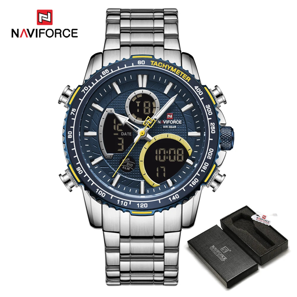 Montre de sport pour homme NAVIFORCE – Montre-bracelet originale de luxe en acier inoxydable, modèle militaire étanche à double affichage
