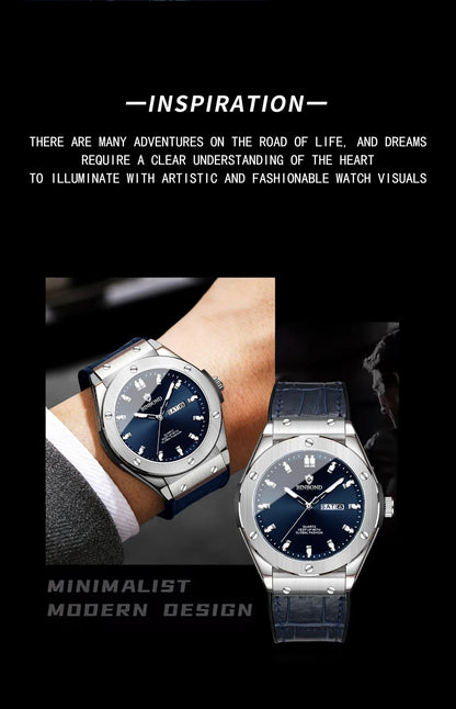 Férfi új, alkalmi, üzleti bőr óra, luxus férfi karóra, automata karórák, férfi divatkarórák, kvarc karórák, Relojes De Hombre