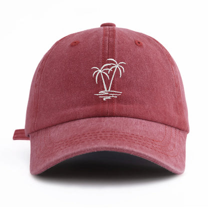 1pc Coconuttree Embroidery Washed Baseball Cap For Adults,Minimalist Retro Style Casual Soft Adjustable Dad Hat, Perfect As Gift