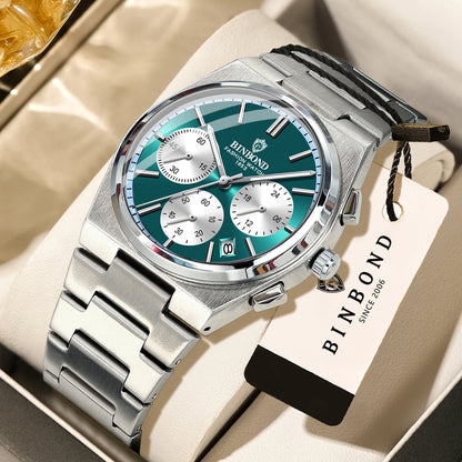 BINBOND Accurate Quartz Men’s Watch – Robust, Automatic Date, Chronograph, Luminous, Water-Resistant, Luxury Casual Men’s Watch – Reloj