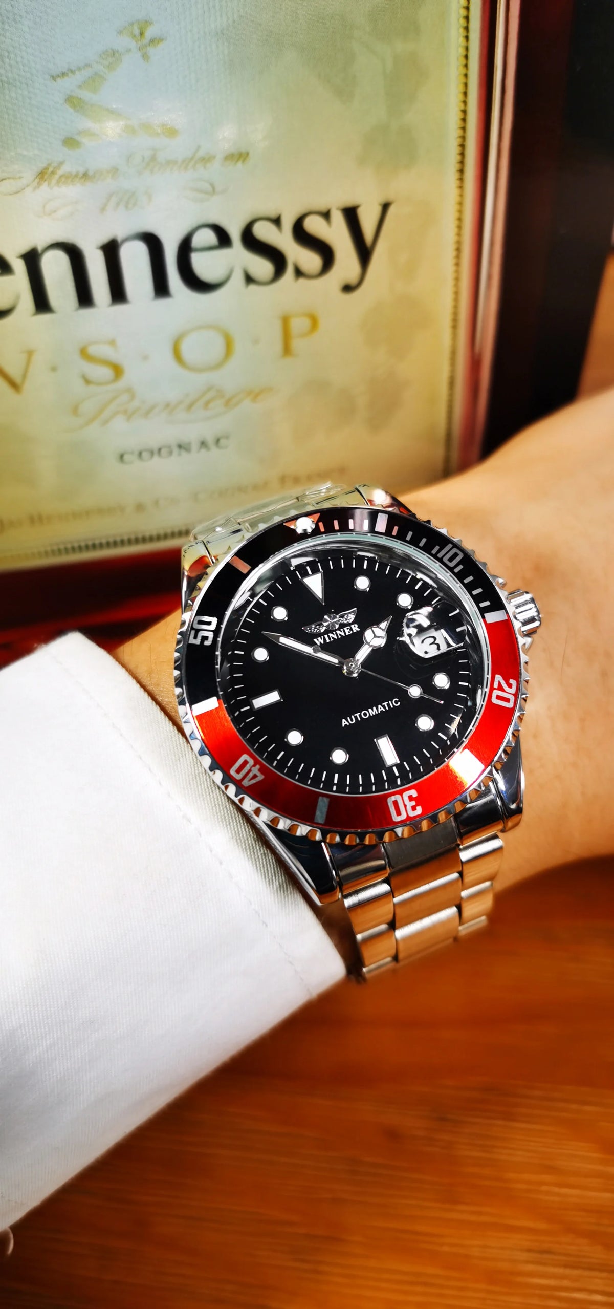 Classic mechanical watch for men – Luxury brand, business style, automatic movement, rotating bezel, luminescent dial, steel bracelet