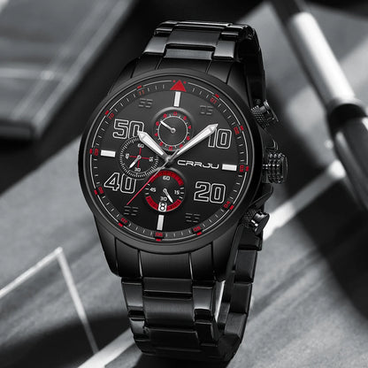 CRRJU men’s watch – Luxury chronograph, large dial, stainless steel, water-resistant, with date display