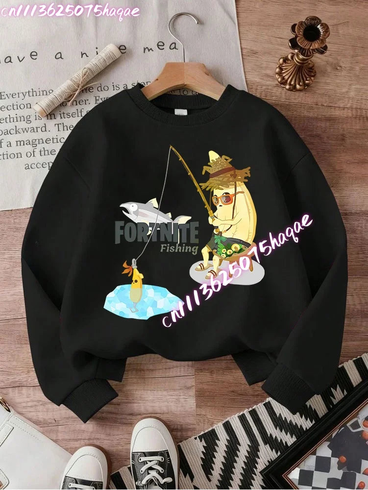 Neuer Fortnite-Kinder-Sweatshirt-Hoodie mit Cartoon-Spielcharakter-Print, lässiges Oberteil für Herbst und Winter, Baby- und Jungenbekleidung