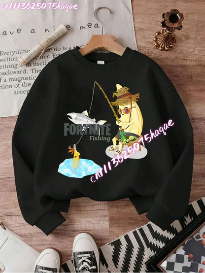 Neuer Fortnite-Kinder-Sweatshirt-Hoodie mit Cartoon-Spielcharakter-Print, lässiges Oberteil für Herbst und Winter, Baby- und Jungenbekleidung