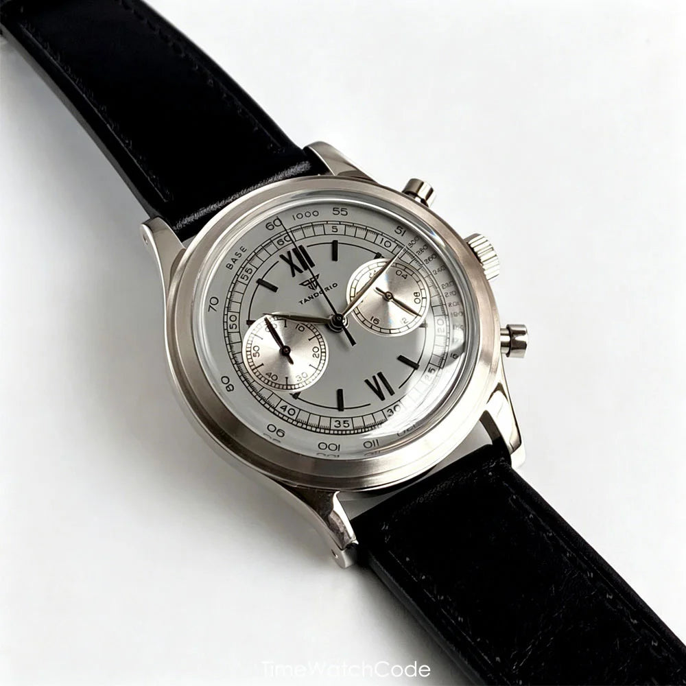 38mm Tandorio Retro Men's Watch Sport Watches Miyota OS20 Movement Chronograph Quartz Clock Black Dial Bubble Arched Glass