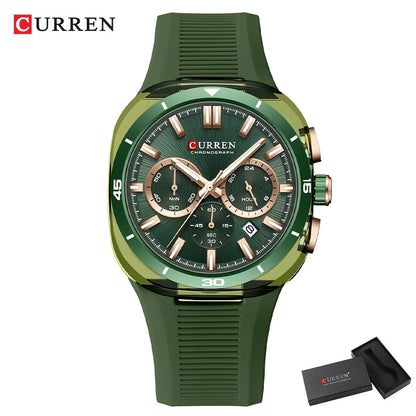 Reloj para hombre CURREN: nuevo modelo de lujo con mecanismo de cuarzo, correa de silicona, estilo deportivo, multifunción, resistente al agua, luminiscente, con indicador de fecha y cronómetro.