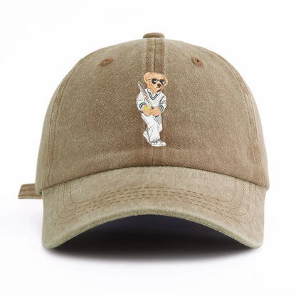 1pc Baseball Bear Print Washed Baseball Cap for Adults,  Minimalist Retro Style Casual Soft Adjustable Dad Hat, Perfect As Gift