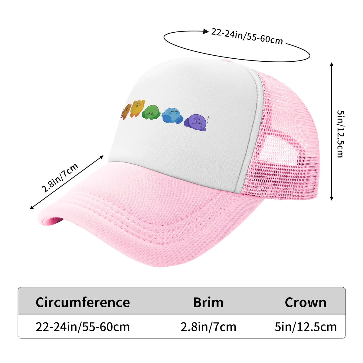 Suaugusiųjų „Kirbys Rainbow“ trukerių kepurės, vintage tinklinės beisbolo kepurės, „snapback“ kepurės, „dad hat“ kepurės, saulės kepurės, kvėpuojančios sportinės kepurės, didmeninė prekyba, naujos