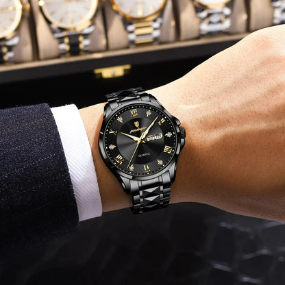 Montre pour homme POEDAGAR, modèle de luxe original, étanche, lumineuse, avec affichage de la date et du jour, style élégant, boîtier en acier inoxydable, mouvement à quartz, idéale pour le travail.